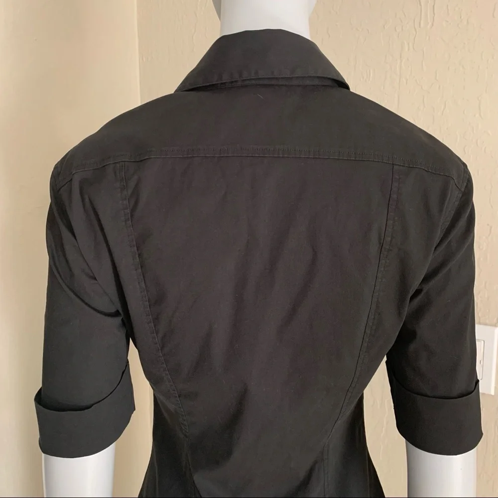 KENZO PARIS Poplin Stretch Button Up Black Blouse - Picture 9 of 15